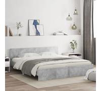 Brokky Cama 200x200 con cabecero y Luces LED Estructura Cama de Madera Cama Matrimonio con somier y Base Cama Juvenil-Gris hormigón-200 x 200 cm