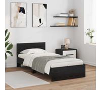 Brokky Cama 90x190 con cabecero y Luces LED Estructura Cama de Madera Cama Matrimonio con somier y Base Cama Juvenil-Roble negro-90 x 190 cm