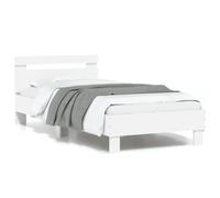 Brokky Cama 90x190 con cabecero y Luces LED Somier 90x190 Cama Matrimonio con somier y Base Cama Juvenil-Blanco-90 x 190 cm