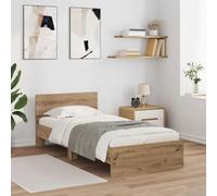 Brokky Cama 90x200 con cabecero y Luces LED Estructura Cama de Madera Cama Matrimonio con somier y Base Cama Juvenil-Roble artisan-90 x 200 cm