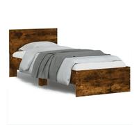 Brokky Cama 90x200 con cabecero y Luces LED Estructura Cama de Madera Cama Matrimonio con somier y Base Cama Juvenil-Roble ahumado-90 x 200 cm