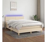 Brokky Cama Box Spring con colchón y LED Mueble Cama somier Cama con colchon Bed Frame Estructura Cama Tela Crema 140x200 cm / 3133562