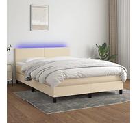 Brokky Cama Box Spring con colchón y LED Mueble Cama somier Cama con colchon Bed Frame Estructura Cama Tela Crema 140x200 cm / 3133002