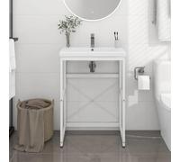 Brokky Estructura de Lavabo de Hierro Blanco 59x38x83 cm Lavamanos BañO Lavamanos BañO con Mueble
