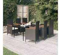 Brokky Juego de Comedor de jardín 7 Piezas Mesa terraza Exterior con sillas Mesa Jardin Exterior con sillas mesas de terraza y jardín con Cojines Negro
