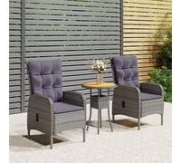Brokky Juego de Comedor para jardín 3 Piezas Conjunto Mesa y sillas Jardin Muebles Jardin Exterior Garden Furniture Set de Comedor de jardín ratán sintético Gris