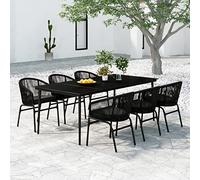 Brokky Juego de Comedor para jardín 7 Piezas Conjunto Jardin Exterior Conjunto Mesa y sillas terraza sillas y Mesa terraza Exterior Mueble Comedor Negro 3099243