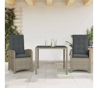Brokky Set Comedor de jardín 3 Piezas con Cojines Muebles de terraza Exterior Conjunto Mesa y sillas Jardin ratán sintético Gris / 3212212