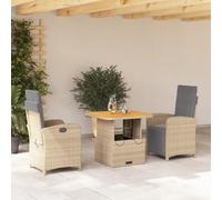 Brokky Set Comedor de jardín 3 pzas con Cojines Mesa y sillas terraza Exterior Muebles Jardin Exterior Muebles de Jardin ratán sintético Beige / 3277363