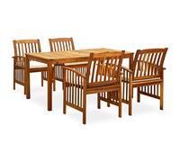 Brokky Set Comedor de jardín 5 pzas y Cojines Conjunto de Jardin Exterior Conjunto Jardin Exterior Mesa y sillas Juego de Comedor de jardín Madera Maciza de Acacia / 3058086