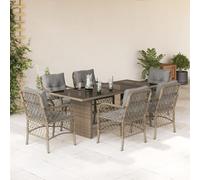Brokky Set Comedor de jardín 7 pzas con Cojines Mesa y sillas terraza Exterior Muebles Jardin Exterior Muebles de Jardin ratán sintético Beige / 3212064