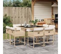 Brokky Set Comedor de jardín 9 pzas con Cojines Mesa y sillas terraza Exterior Muebles Jardin Exterior Muebles de Jardin ratán sintético Beige / 3278145