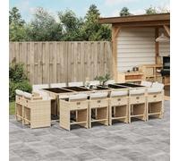 Brokky Set Comedor de jardín con Cojines Mesa y sillas terraza Exterior Muebles Jardin Exterior Muebles de Jardin 15 pzas ratán sintético Beige / 3278001