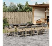 Brokky Set Comedor de jardín con Cojines Mesa y sillas terraza Exterior Muebles Jardin Exterior Muebles de Jardin 15 pzas ratán sintético Beige / 3278183