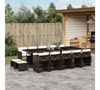 Brokky Set Comedor de jardín y Cojines Mesa y sillas terraza Exterior Muebles Jardin Exterior Muebles de Jardin 15 pzas ratán sintético marrón / 3277940