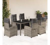 Brokky Set Comedor jardín 7 pzas y Cojines Conjunto Mesa y sillas terraza Conjunto Jardin Exterior Muebles Jardin ratán sintético Gris / 3212898