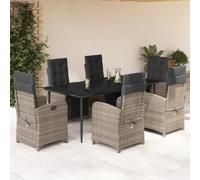 Brokky Set Comedor jardín 7 pzas y Cojines Conjunto Mesa y sillas terraza Conjunto Jardin Exterior Muebles Jardin ratán sintético Gris / 3212561