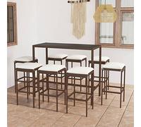 Brokky Set de Bar para jardín 9 pzas y Cojines Conjunto Mesa y sillas Cocina mesas Altas y taburetes Juego de Mesa y sillas Comedor ratán sintético marrón 3064825