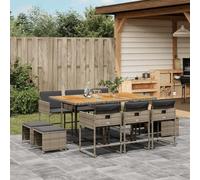 Brokky Set de Comedor de jardín 11 pzas y Cojines Mesa y sillas terraza Exterior Muebles Jardin Exterior Muebles de Jardin ratán sintético Gris / 3278101
