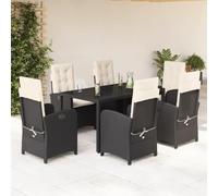 Brokky Set de Comedor de jardín 7 pzas y Cojines Muebles de terraza Exterior Conjunto Mesa y sillas Jardin ratán sintético Negro / 3212199