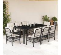 Brokky Set de Comedor de jardín 9 pzas y Cojines Mesa y sillas terraza Exterior Muebles Jardin Exterior Muebles de Jardin ratán sintético Negro / 3212023
