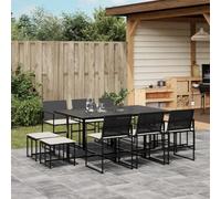 Brokky Set de Comedor jardín 11 pzas con Cojines Mesa y sillas terraza Exterior Muebles Jardin Exterior Muebles de Jardin ratán sintético Negro / 3295069