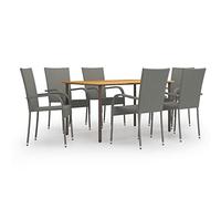 Brokky Set de Muebles de Comedor de jardín 7 Piezas Juego de Muebles Jardin Exterior Set de Mesa y sillas terraza Exterior Muebles para terraza de ratán PE Gris