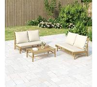 Brokky Set de Muebles de jardín 3 Piezas bambú y Cojines Garden Furniture Set Sofa Jardin Conjunto Jardin Exterior baul Jardin Exterior Blanco Crema 3156483