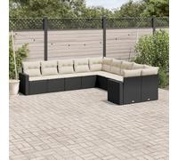Brokky Set de sofás de jardín 10 pzas Cojines Sofas Exteriores de Jardin Conjunto Jardin Exterior Muebles Jardin ratán sintético Negro / 3219496