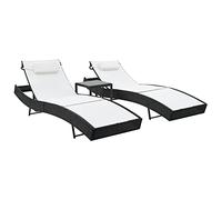Brokky Tumbonas con mesita 2 Unidades tumbonas Jardin tumbonas de jardín Tumbona de Playa Exterior Garden Furniture ratán sintético textilene Negro 44894