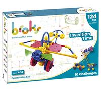 BROKS Invention Time - Juego de construcción STEM con 124 piezas encajables con engranajes y piezas flexibles para niños y niñas de 4 a 10 años - Nuevo Modelo