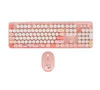BROLEO Adorable Combinación de Ratón y Teclado Inalámbrico Retro 1600, Elegante Teclado Redondo de Escritorio, Portátil, Oficina, Color Familiar, Encantador Estilo de Máquina