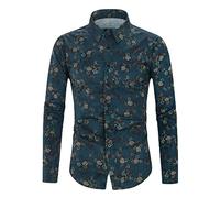 BrOleo Camisa Hombre Slim Fit,Camisa con Estampado Floral para Hombre Camisas De Manga Larga Camisas Casuales con Botones hacia Abajo Camisas con Estampado 3D Camisa Camisas De Negocios