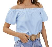 BrOleo Camisas Informales De Verano con Hombros Descubiertos para Mujer Tops Elegantes con Hombros Descubiertos y Cordones Camisa De Color Sólido Blusa Jersey Elegante Camisa Moda Blusa