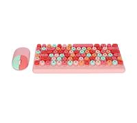 BROLEO Combo de Teclado y Mouse, Botones Multimedia, Teclado para Juegos, Mouse Inalámbrico para Hogar, Oficina y PC (Tema Rosa)