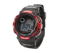 BROLEO Reloj Deportivo Digital, Correa de Reloj de PU, Hebilla de Acero Inoxidable, LCD, Reloj Deportivo Luminoso Resistente Al Agua para Amigos (Rojo)