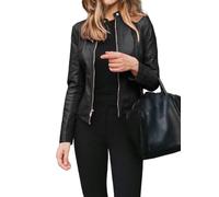 BrOleo Traje Blazer para Mujer Chaqueta De Cuero Sintético Chaqueta con Cremallera Frontal Top Camisas Motociclistas Blazer Holgado con Mangas Largas Chaqueta Recortada Informal Blazers AB