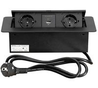 BROLLUX Enchufe empotrable retráctil de 2 enchufes con USB/USBC negro con apertura suave de aluminio moldeado por inyección de 1,5 m cable de conexión enchufe