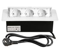 BROLLUX Enchufe empotrable retráctil de 3 vías blanco con apertura suave de aluminio fundido por inyección con cable de conexión de 1,5 m para muebles