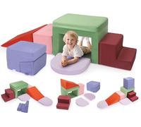 Brolteja Bloques de espuma para bebé de 1 a 3 años de edad, torre de escalada para bebés con tobogán, bloques de construcción grandes para niños pequeños (cubierta de tela de 7 colores)