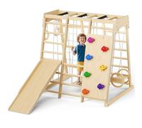 Brolteja Gran juguete de escalada, escalera de madera con anillos colgantes, columpios, toboganes, pared de escalada, parque de juegos interior - Torre de escalada Montessori plegable de madera para