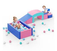 Brolteja Juego de 6 bloques de construcción de espuma para niños con piscina de bolas y túnel, bloques de escalada suaves para interiores para niños pequeños de 1 a 3 años, juguete de habilidades
