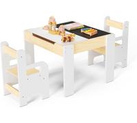 Brolteja Juego de mesa de comedor y silla Montessori para niños, mesa infantil de madera, mesa de juegos con espacio de almacenamiento, ideal para niños, para leer, jugar, comer (dos sillas)