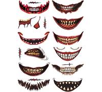Broma de Halloween Maquillaje Tatuaje temporal Payaso Horror Boca Tatuaje Pegatinas Kit de tatuaje temporal extraíble y realista para Halloween Masquerade Cosplay Party