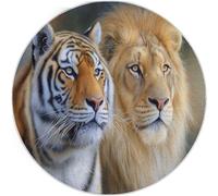 Broncearse Alfombra Redonda con patrón Animales Modernos León Tigre Lavable, Alfombras para Sala de Estar de Pelo Corto, 90 cm para Pasillo Cama Comedor alfombras de Suelo Que no se