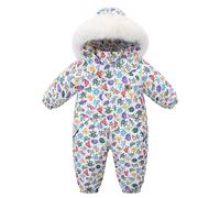 BRONG Bebé Invierno Mono de Nieve Mameluco niños Niñas Impermeable Monopieza con Capucha Traje de Esquí Forro Polar Al Aire Libre Estampado Cremallera Ropa