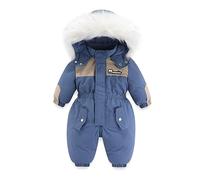 BRONG Bebé Invierno Traje de Nieve Mameluco Niño Niña con Capucha Pelele Polar Abrigo Ropa Cremallera Mono Cortaviento Ropa Exterior Traje de Esquí