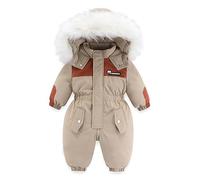BRONG Bebé Invierno Traje de Nieve Mameluco Niño Niña con Capucha Pelele Polar Abrigo Ropa Cremallera Mono Cortaviento Ropa Exterior Traje de Esquí