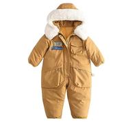 BRONG Bebé Niñas Traje de Esquiar Mono Invierno Niños Encapuchado Lana Mameluco Cremallera Abrigo Cálido Peleles con Bolsillos Trajes