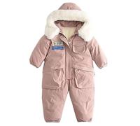 BRONG Bebé Niñas Traje de Esquiar Mono Invierno Niños Encapuchado Lana Mameluco Cremallera Abrigo Cálido Peleles con Bolsillos Trajes